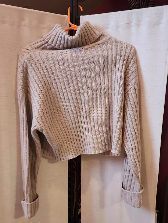 Sweet Rain Ribbed Cropped Turtleneck Sweater - Cream - Picture 2 of 4
